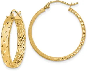 Real 14k Yellow Gold and Diamond-cut Inside Out Hoop Brushed Matte Finish Earrings