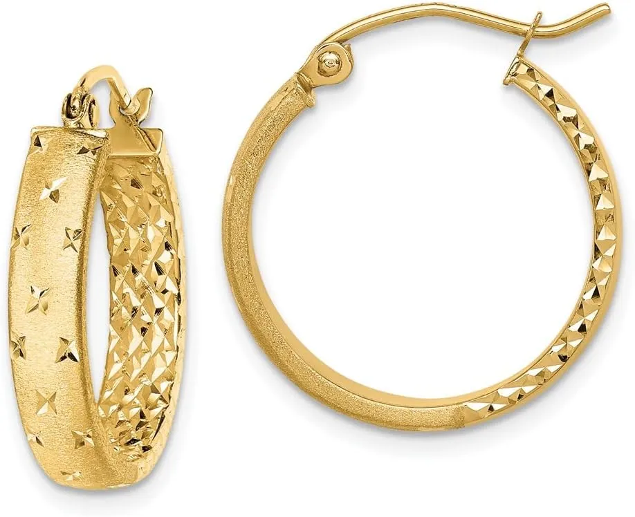 Real 14k Yellow Gold and Diamond-cut Inside Out Hoop Earrings