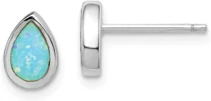 Real 925 Sterling Silver Imitation Opal Teardrop Post Studs Earrings