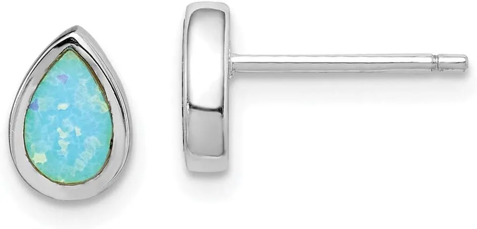 Real 925 Sterling Silver Imitation Opal Teardrop Post Studs Earrings