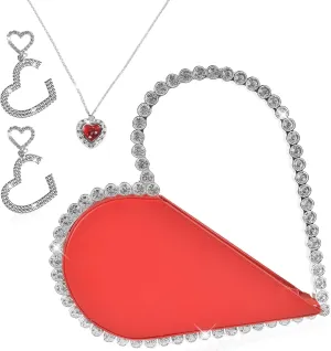 Red Heart Shaped Clutch Purse - 3 Pcs Rhinestone Evening Bag for Women Silver Hearts Handbag with Jewelry for Formal Wedding