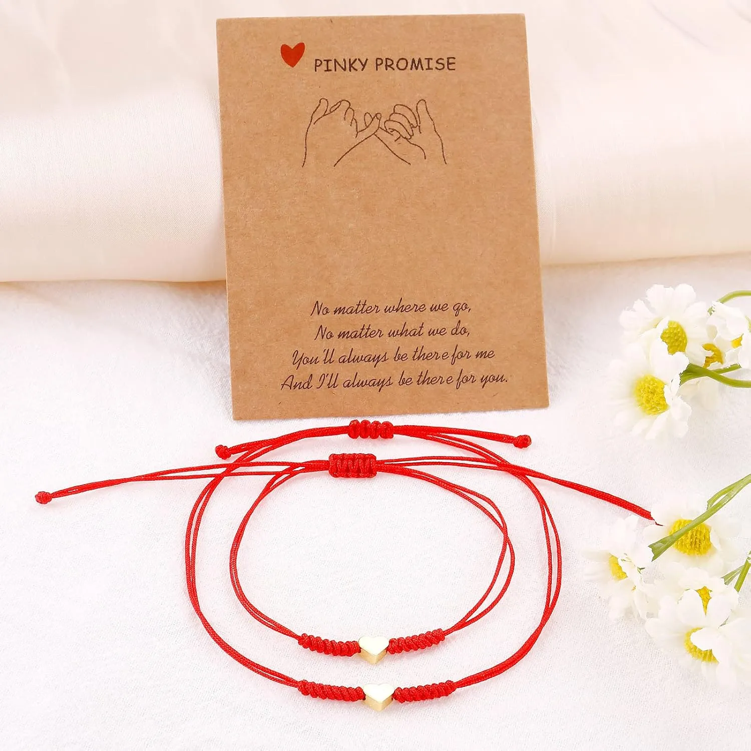Red Thread String Mother and Daughter Matching Heart Bracelets Set of 2 Bracelet Mommy and Me Red Bracelet for Protection (Pinky promise-Gold)