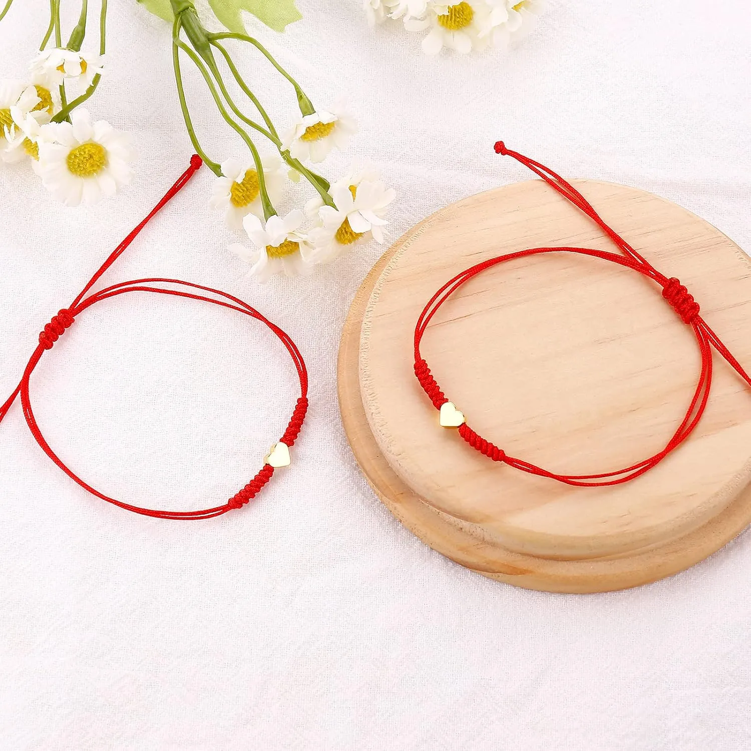 Red Thread String Mother and Daughter Matching Heart Bracelets Set of 2 Bracelet Mommy and Me Red Bracelet for Protection (Pinky promise-Gold)