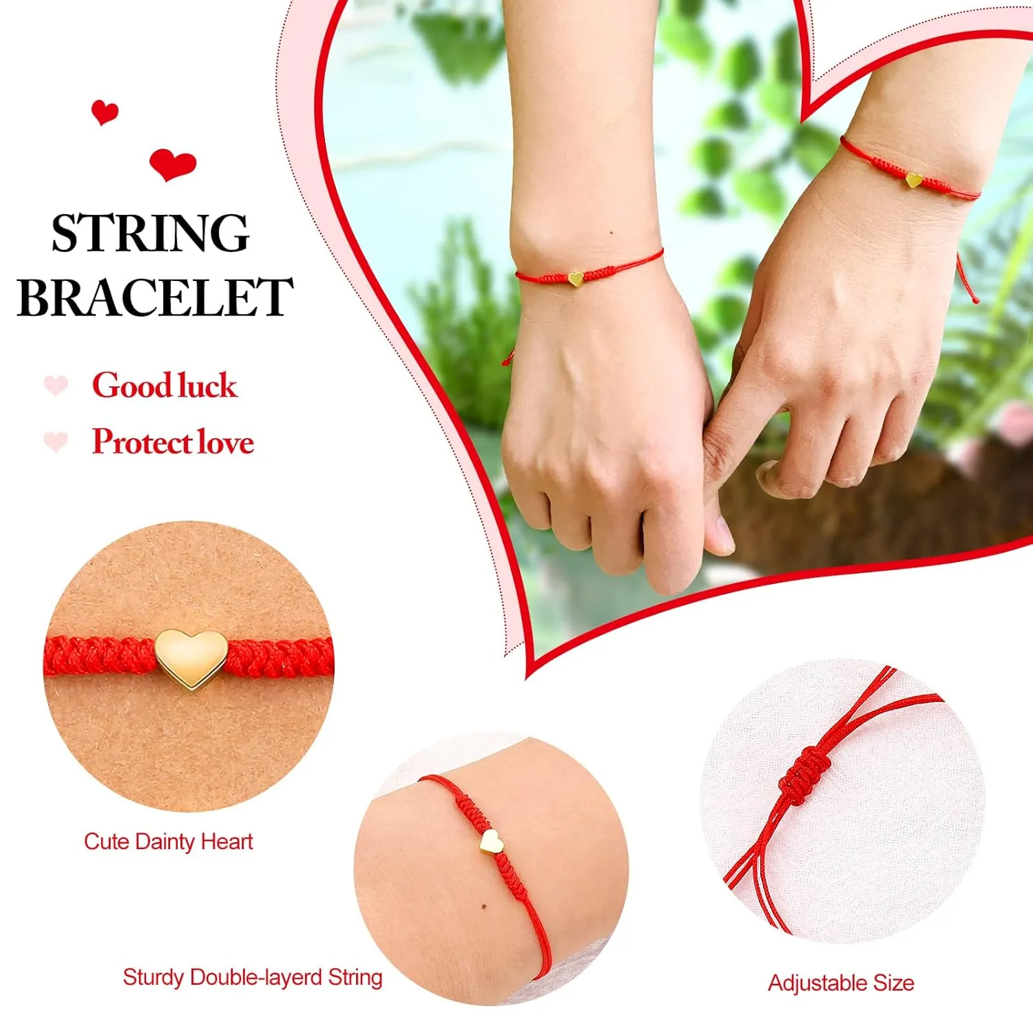 Red Thread String Mother and Daughter Matching Heart Bracelets Set of 2 Bracelet Mommy and Me Red Bracelet for Protection (Pinky promise-Gold)