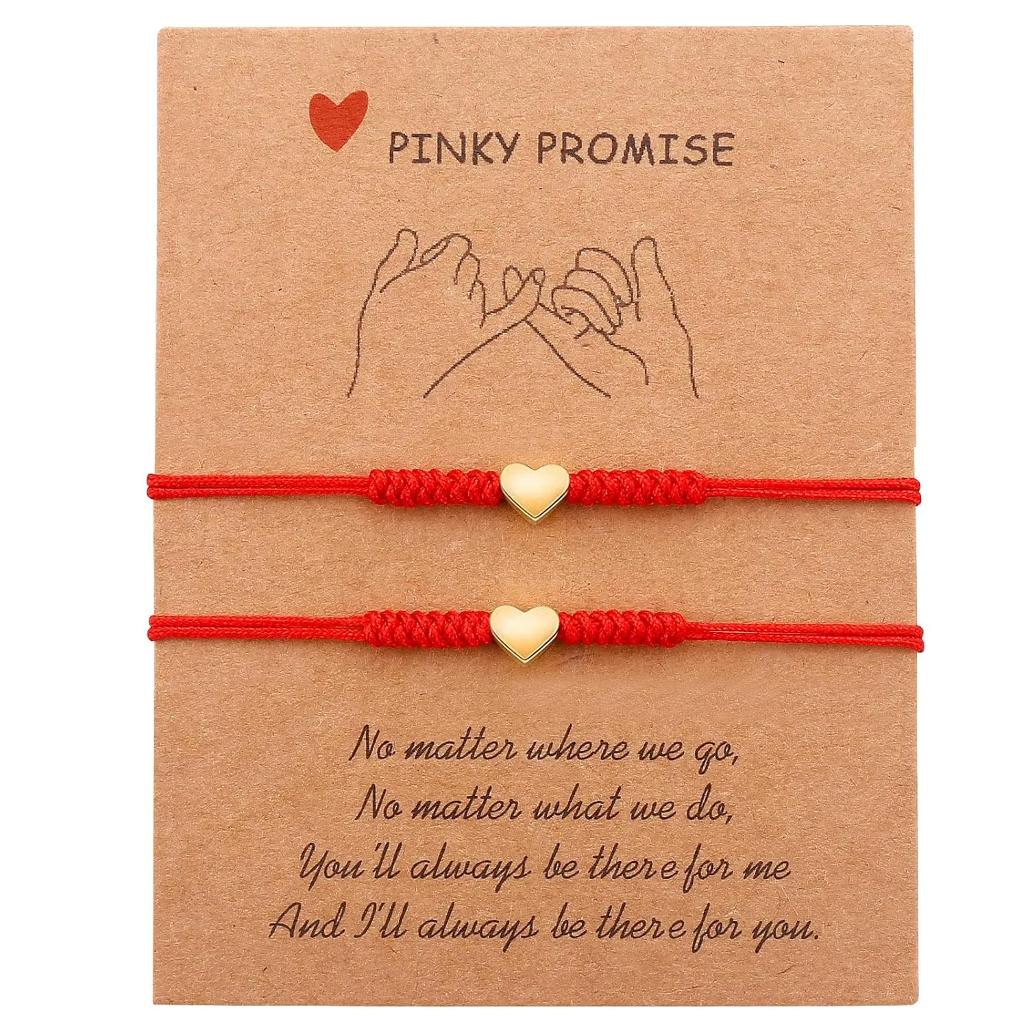 Red Thread String Mother and Daughter Matching Heart Bracelets Set of 2 Bracelet Mommy and Me Red Bracelet for Protection (Pinky promise-Gold)