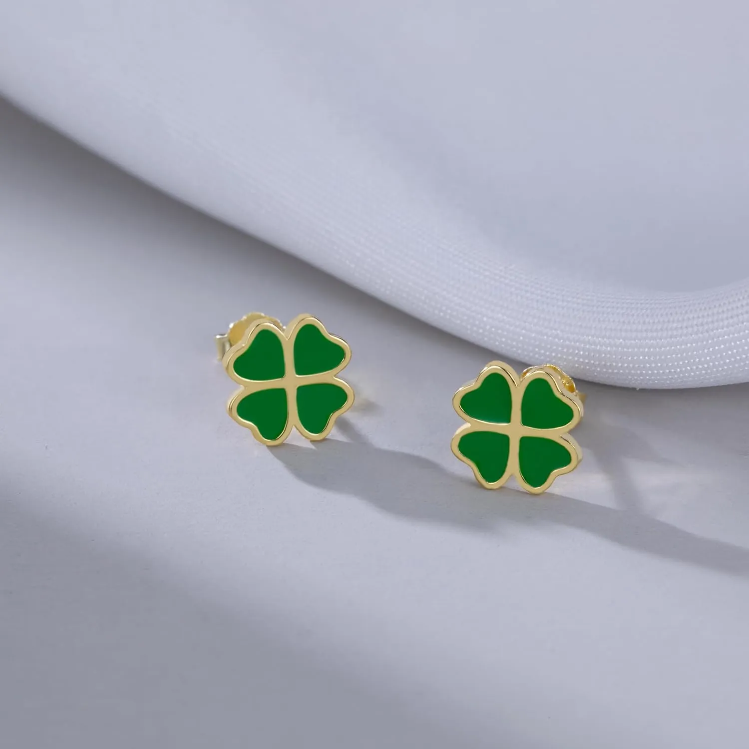 Reffeer Solid 925 Sterling Silver Leaf Clover Earrings Studs for Women Teen Girls Green Leaf Stud Earrings Clover
