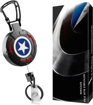 Retractable Keychain Heavy Duty Carabiner Badge Holder, Rotating Blue Star Faceplate, Tactical ID Badge Reel Gifts For Men, Fathers Day