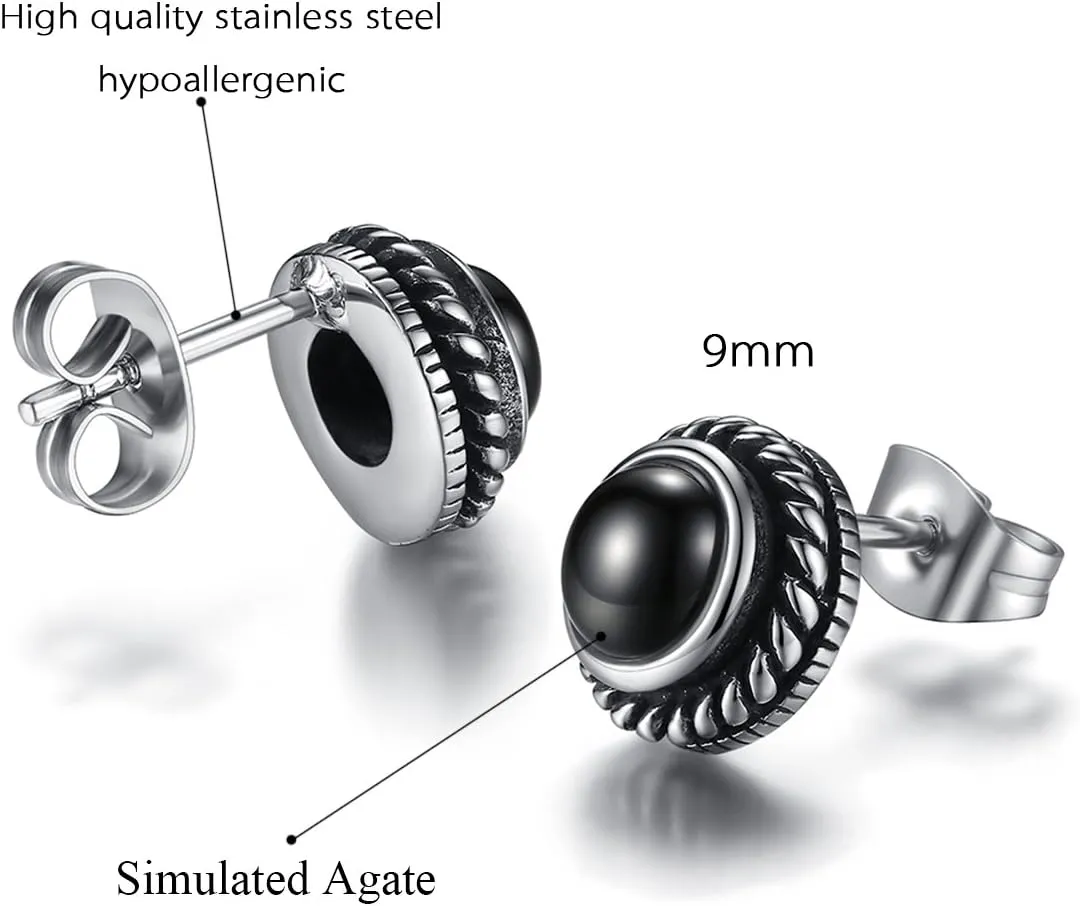REVEMCN Jewelry Silver Tone Stainless Steel Vintage Stud Earrings for Men Women, Various Styles