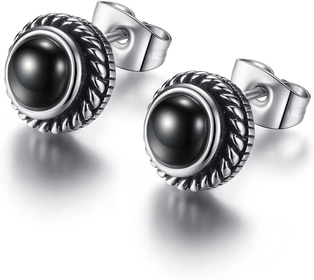 REVEMCN Jewelry Silver Tone Stainless Steel Vintage Stud Earrings for Men Women, Various Styles