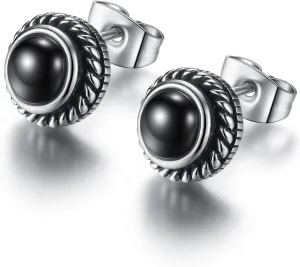 REVEMCN Jewelry Silver Tone Stainless Steel Vintage Stud Earrings for Men Women, Various Styles