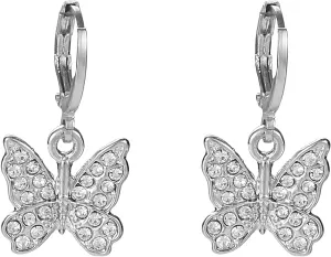 Rhinestone Animal Charm Tiny Cute Butterfly Drop Gold Hoop Earrings Hanging Women Huggie Hoop Earrings Summer Jewelry