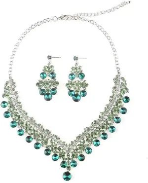 Rhinestone Rib Statement Necklace Earring Spark Crystal Collar Necklace Earring Set Fashion Costume Jewelry