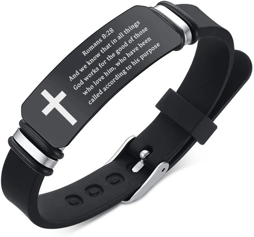 Romans 12 11 Bracelet for Men,Power Faith Christian Bible Verse Wristband Stainless Steel Adjust Silicone Religious Scriptures Cuff Bracelet Inspirational Jewelry Church Gifts for Him