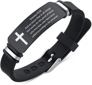 Romans 12 11 Bracelet for Men,Power Faith Christian Bible Verse Wristband Stainless Steel Adjust Silicone Religious Scriptures Cuff Bracelet Inspirational Jewelry Church Gifts for Him