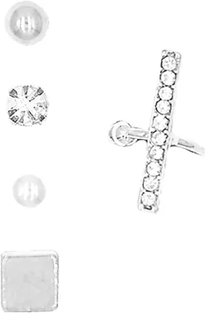 Rosemarie & Jubalee Women's Trendy Fun Ear Cuff Hypoallergenic Stud Earring Multi-Pack Set (Silver Tone 5 Piece Bar Cuff)
