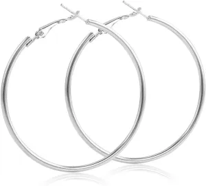 ROSTIVO Big Hoop Earrings for Women Hypoallergenic Simple Earrings 2 Inches (Silver)