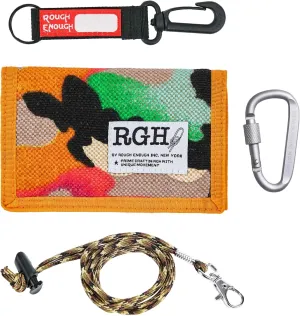 Rough Enough Boys Wallet for Kids with Adjustable Neck Lanyard Keychain Durability Canvas Material Classic Casual Vintage Design Orange Camo