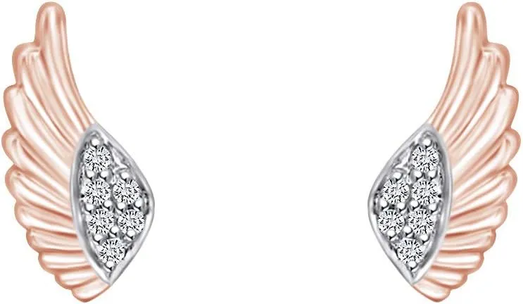 Round White Natural Diamond Accent Angel Wing Stud Earrings In 14k Gold Over Sterling Silver Jewelry For Her (I-J Color, I2-I3 Clarity, 0.02 Cttw)