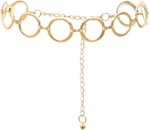 S Size Alloy Waist Chain Body Chain for Women Waist Belt Belly Chain Adjustable Body Harness for Jeans Dresses  Gold Ring Buckle Style 6