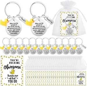 Sasylvia 25 Sets Employee Appreciation Gifts Bulk for Coworker Thank You Gifts Include 3D Duck Charm Keychains Organza Bags Cards Inspirational Favors for Office Staff Teams