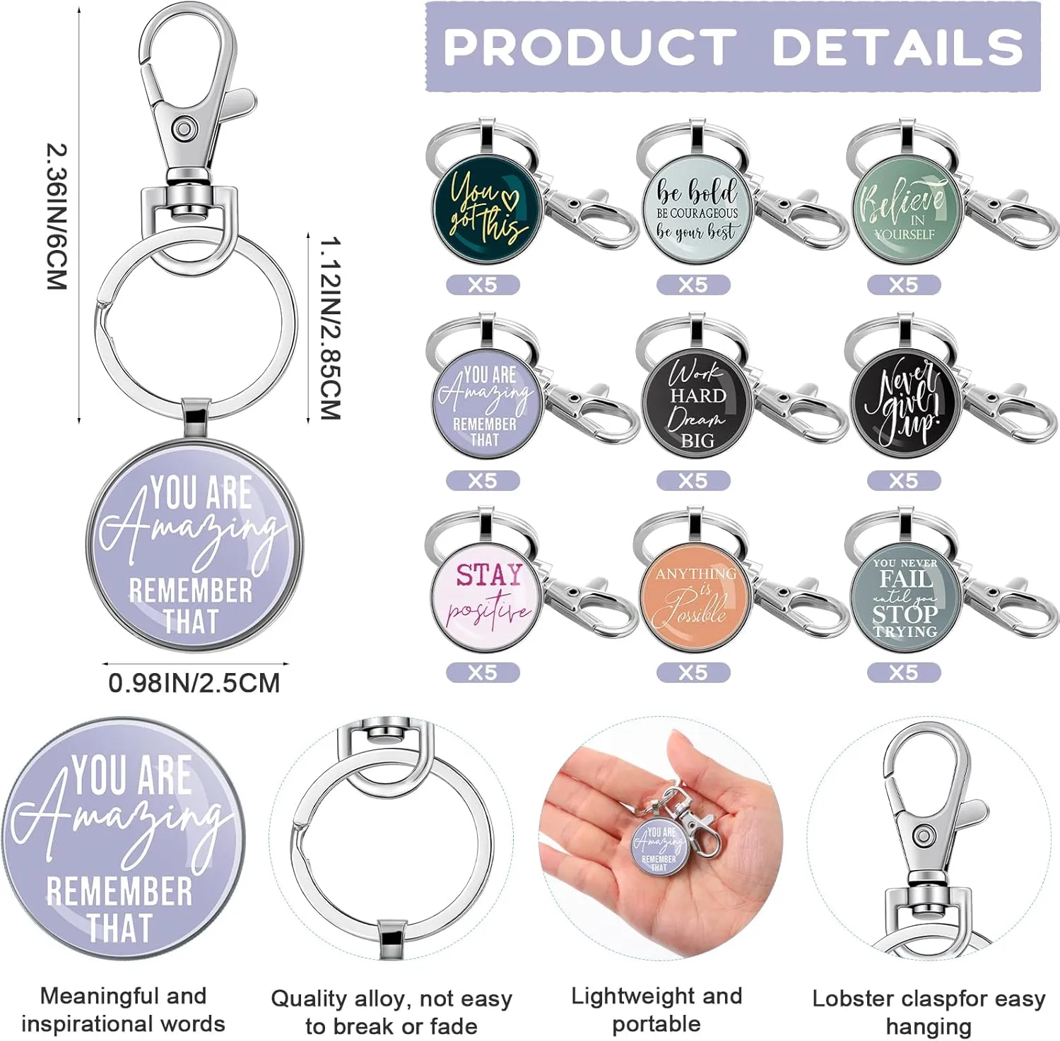 Sasylvia Inspirational Keychain Bulk Key Ring for Women Men Teacher Employee Appreciation Positive Office Business Favors