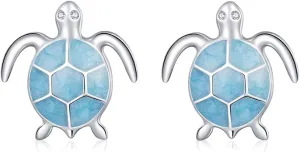 Sea Turtle Stud Earrings for Women: 925 Sterling Silver Opal Hypoallergenic Studs, Cute Beach Ocean Jewelry, Turtle Gifts