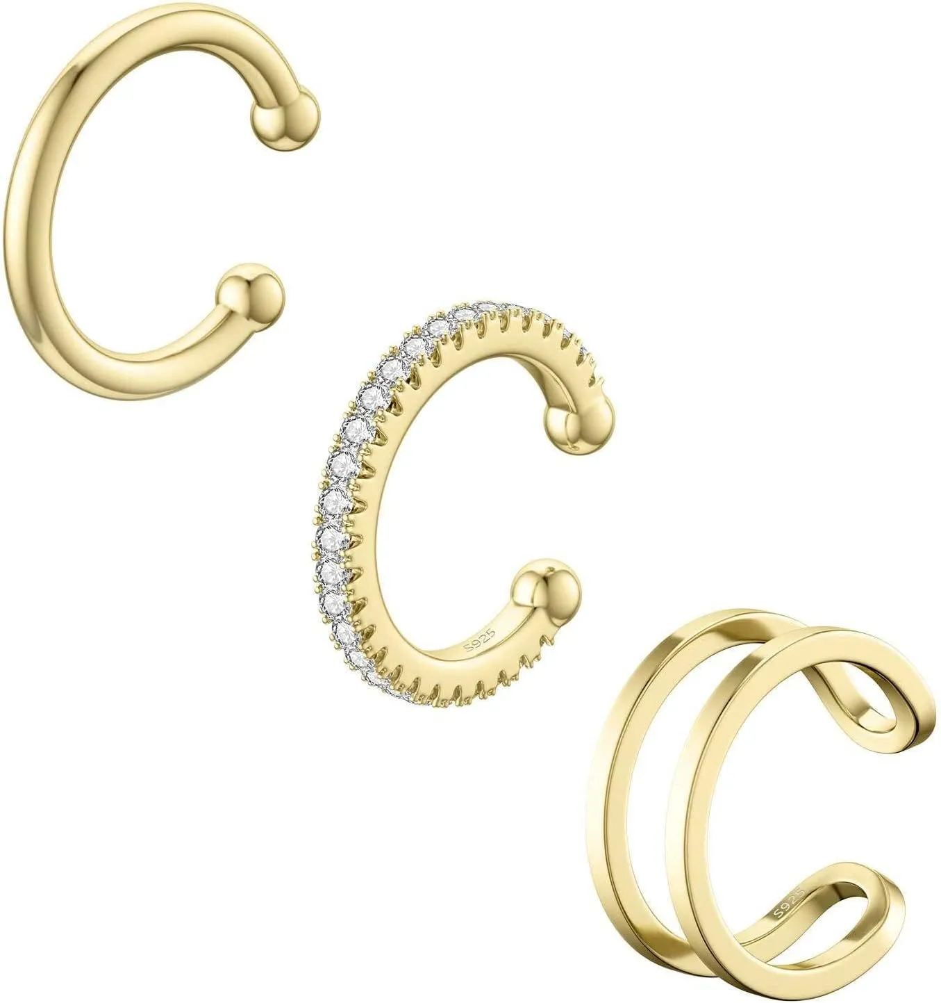 SEVENWELL 14K Gold Ear Cuff No Piercing Adjustable Cartilage Earrings 925 Sterling Silver Ear Clip Fake Earrings