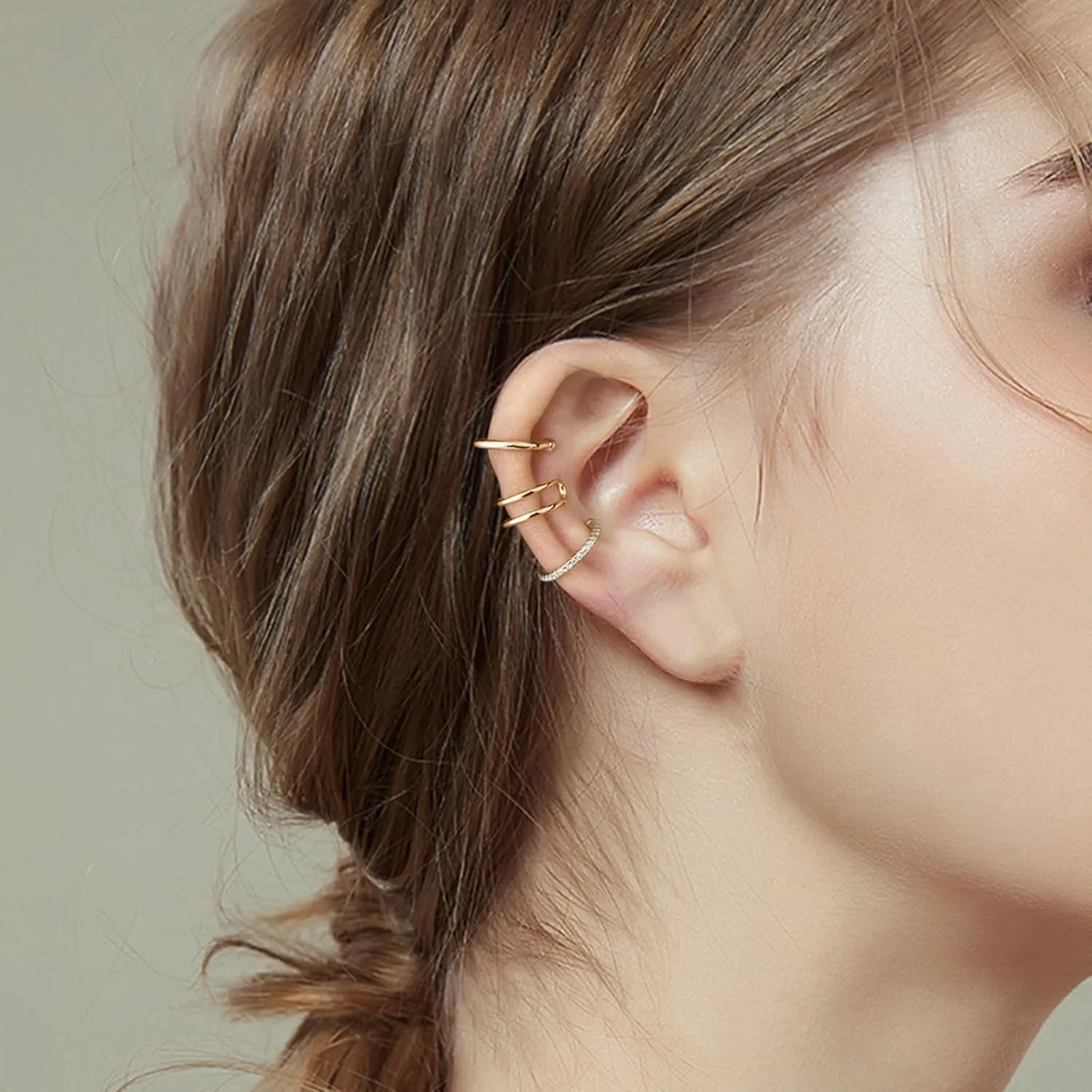 SEVENWELL 14K Gold Ear Cuff No Piercing Adjustable Cartilage Earrings 925 Sterling Silver Ear Clip Fake Earrings