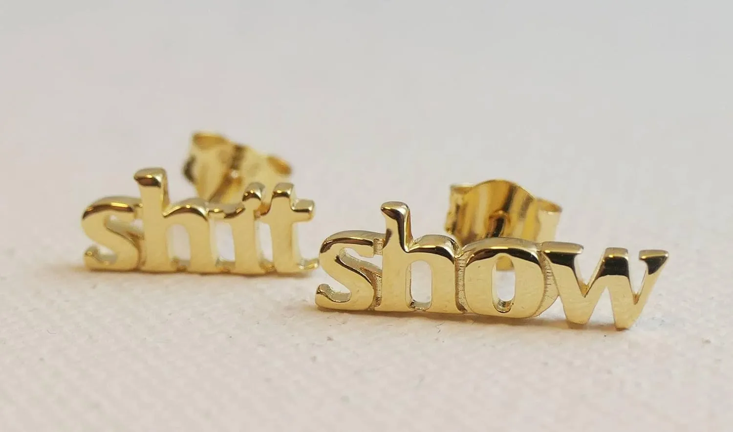 Shit Show Small Sterling Silver Stud Earrings - Birthday Valentine's Mother's Day Gift - Election Year - Funny Handmade Minimalist Jewelry Gift Ideas for Women (yellow-gold-plated-silver)