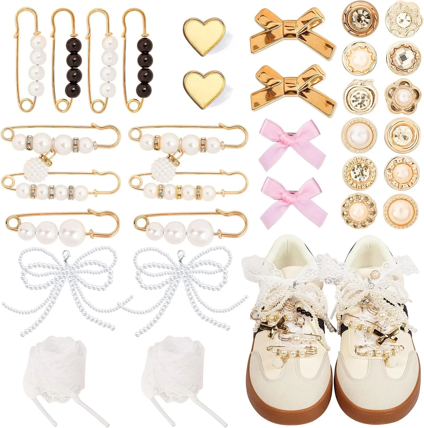 Shoe Charms for Sneakers, Charms for Shoe Shoelace Junk Socks, Pearl Shoe Laces Charms for Sneakers, Shoe Jewelry for Women Sneakers Socks Shoelaces Clothes, Hats Decoration