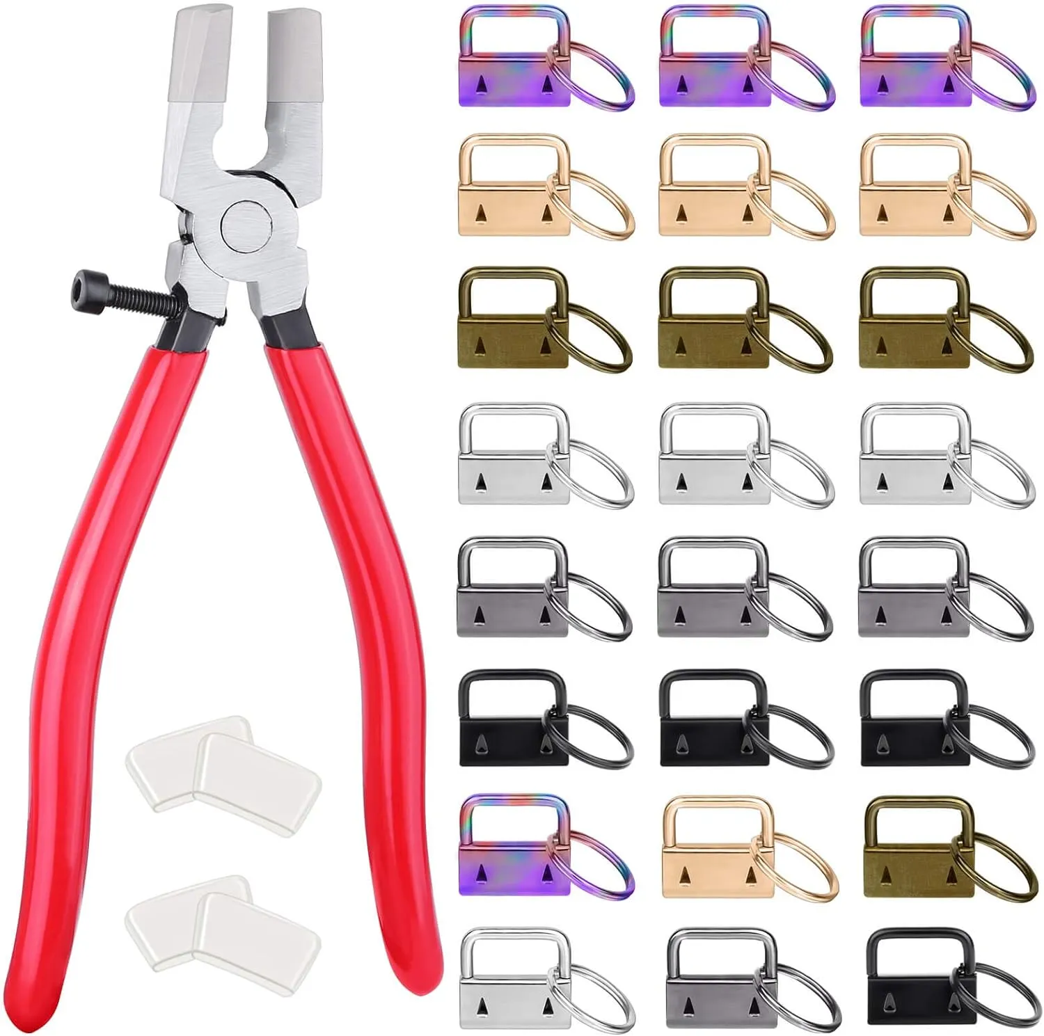 shynek Key Fob Hardware, 50PCS 1 Inch Lanyard Keychain Hardware with Key Fob Pliers Tool for Keychain and Wristlet Clamp Hardware Supplies