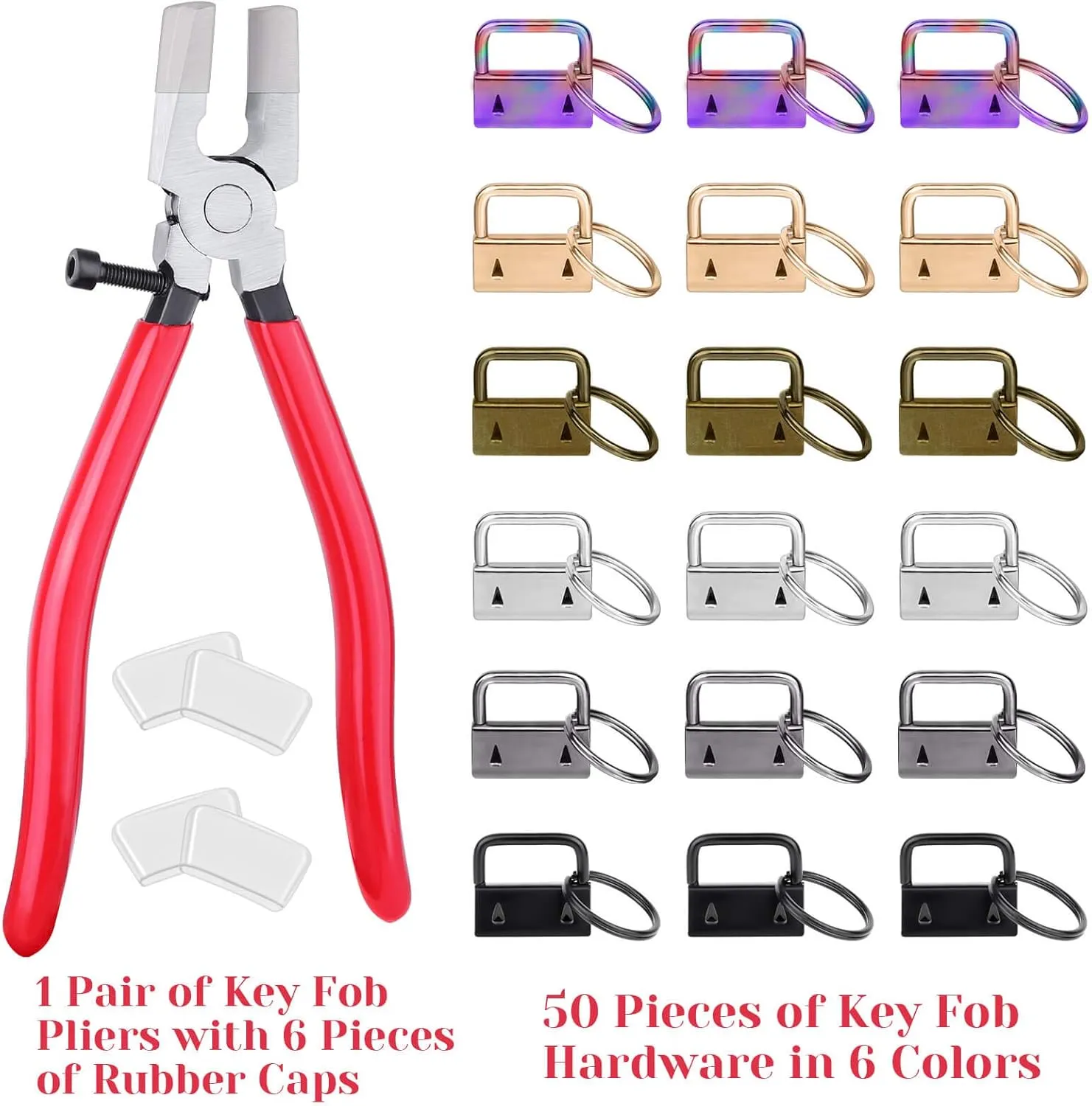 shynek Key Fob Hardware, 50PCS 1 Inch Lanyard Keychain Hardware with Key Fob Pliers Tool for Keychain and Wristlet Clamp Hardware Supplies