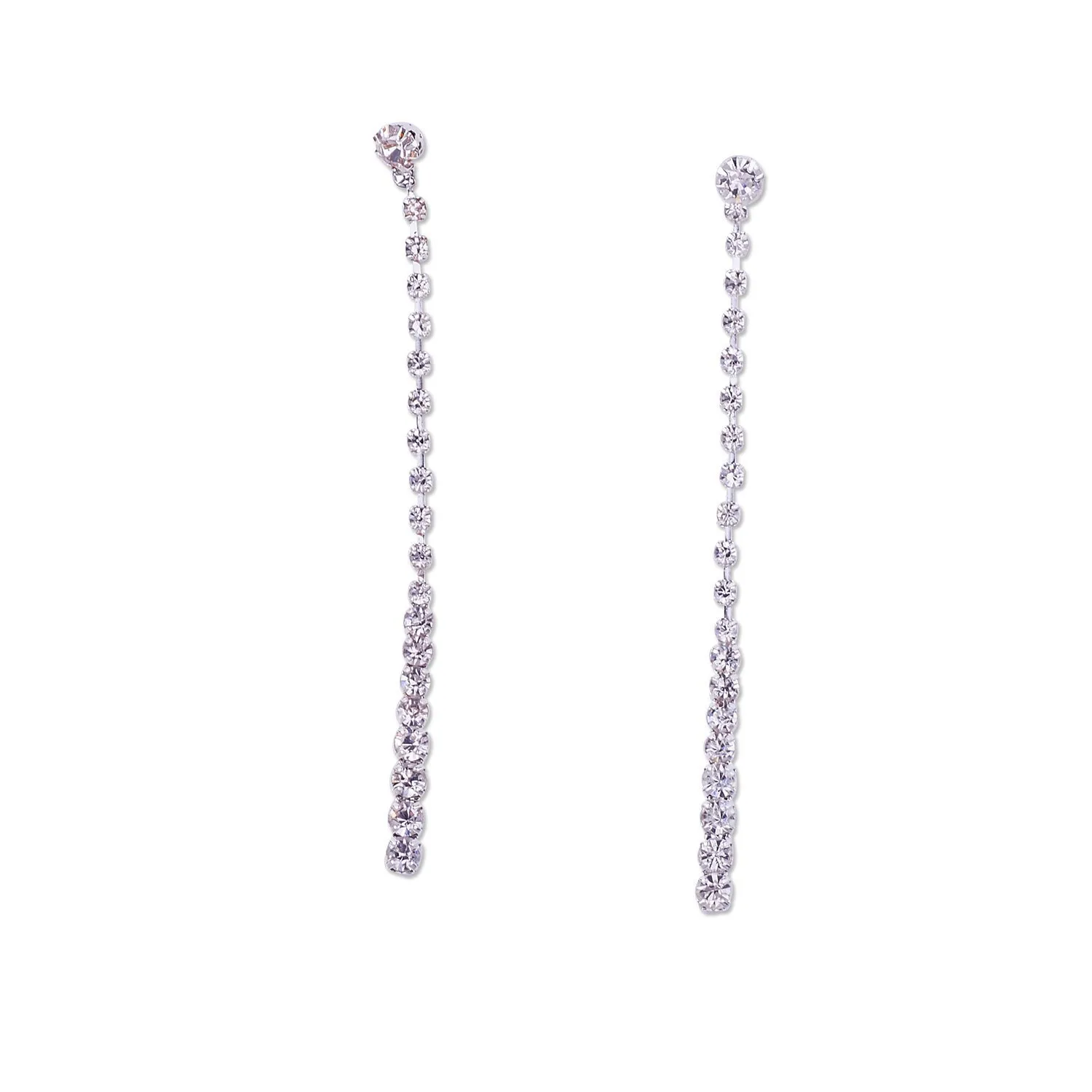 Silver Crystal Long Dangle Earrings