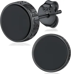 Silvora 925 Sterling Silver Viking Rune Stud Black Earrings For Men Women, Men Earring Stud with Gift Box