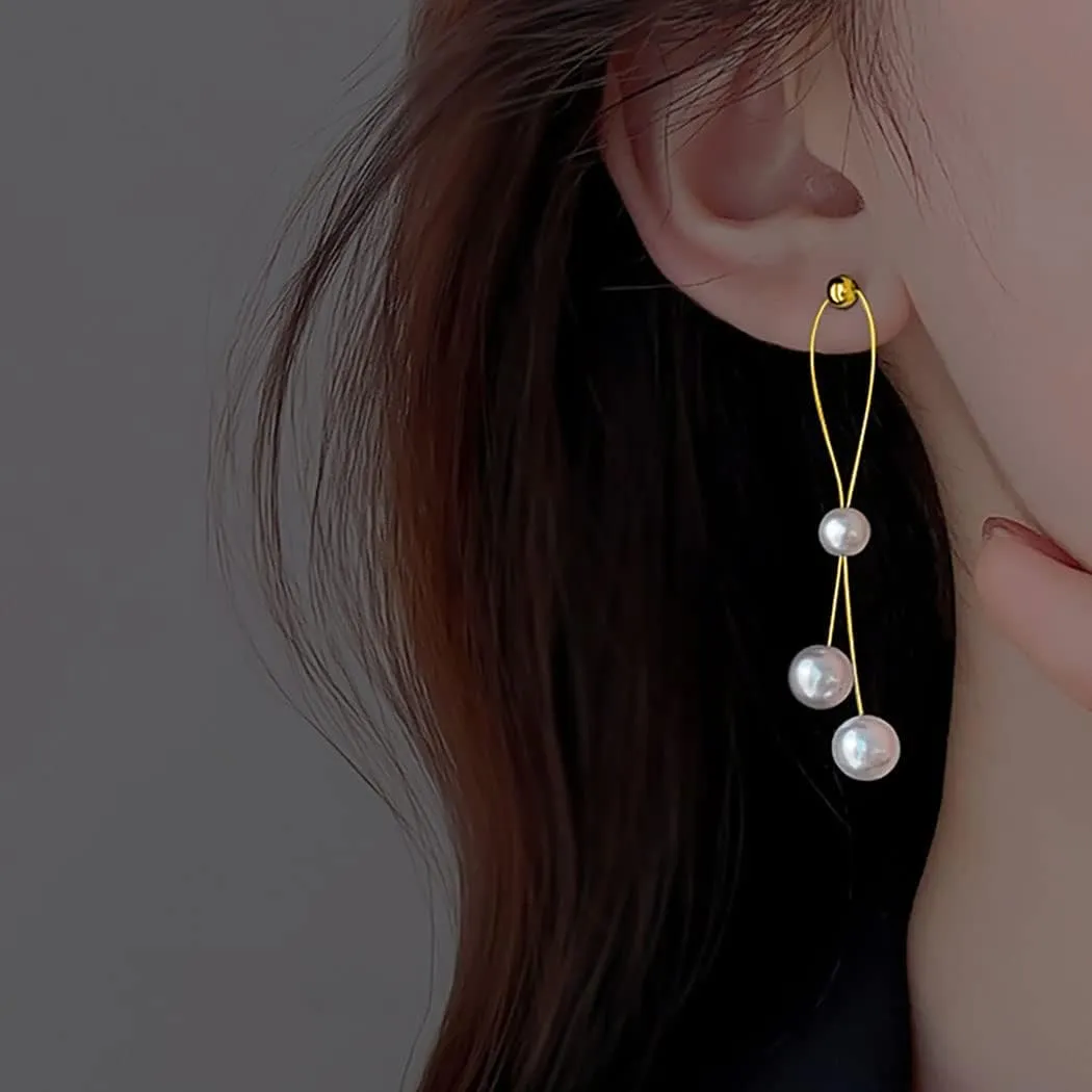 SLUYNZ Sterling Silver Pearls Dangle Earrings for Women Teens Wedding Pearls Dangle Earrings Long Tassel