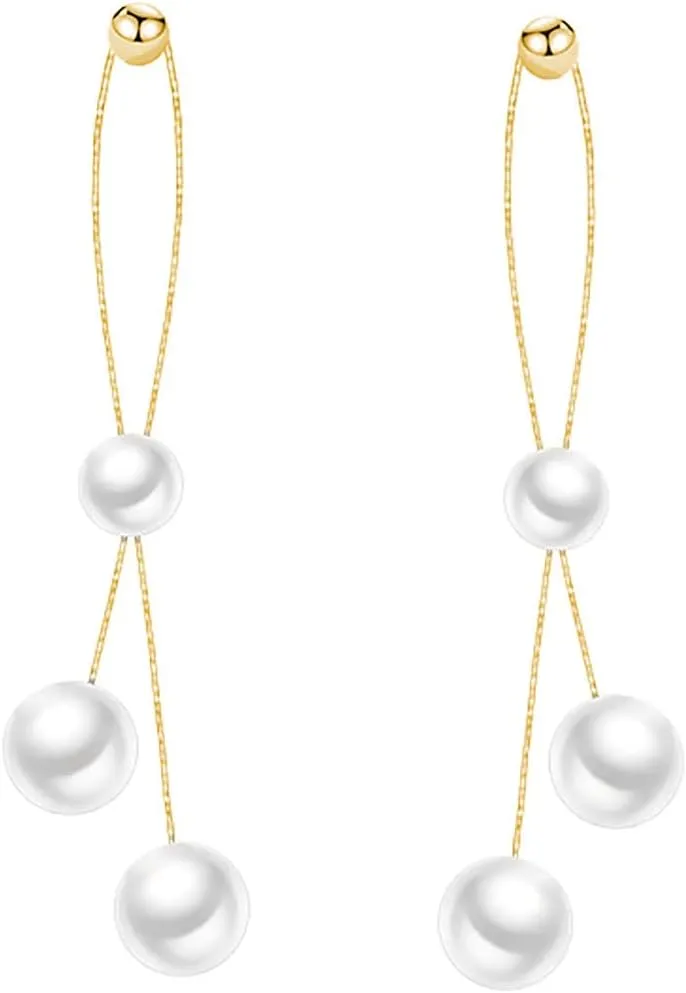 SLUYNZ Sterling Silver Pearls Dangle Earrings for Women Teens Wedding Pearls Dangle Earrings Long Tassel