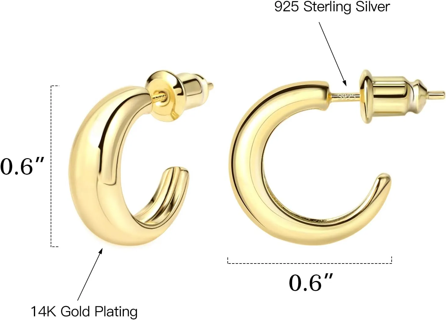 Small Hoop Earrings Hypoallergenic 14K Gold Plated Sterling Silver Post Samll Open Hoops Earrings for Women Girls