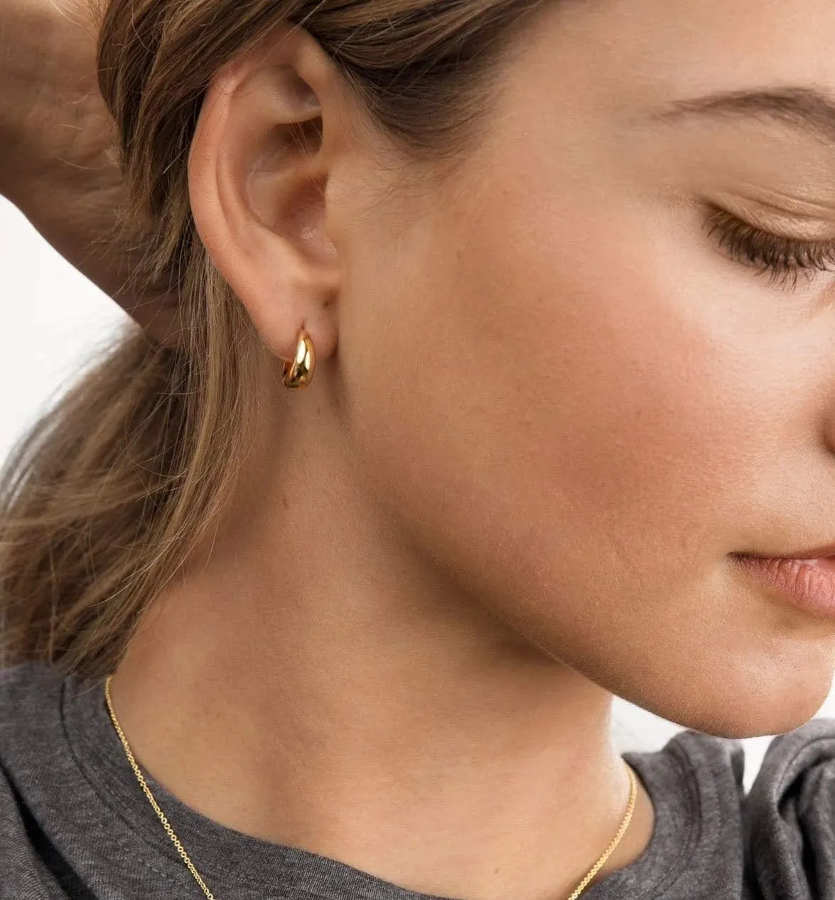 Small Hoop Earrings Hypoallergenic 14K Gold Plated Sterling Silver Post Samll Open Hoops Earrings for Women Girls