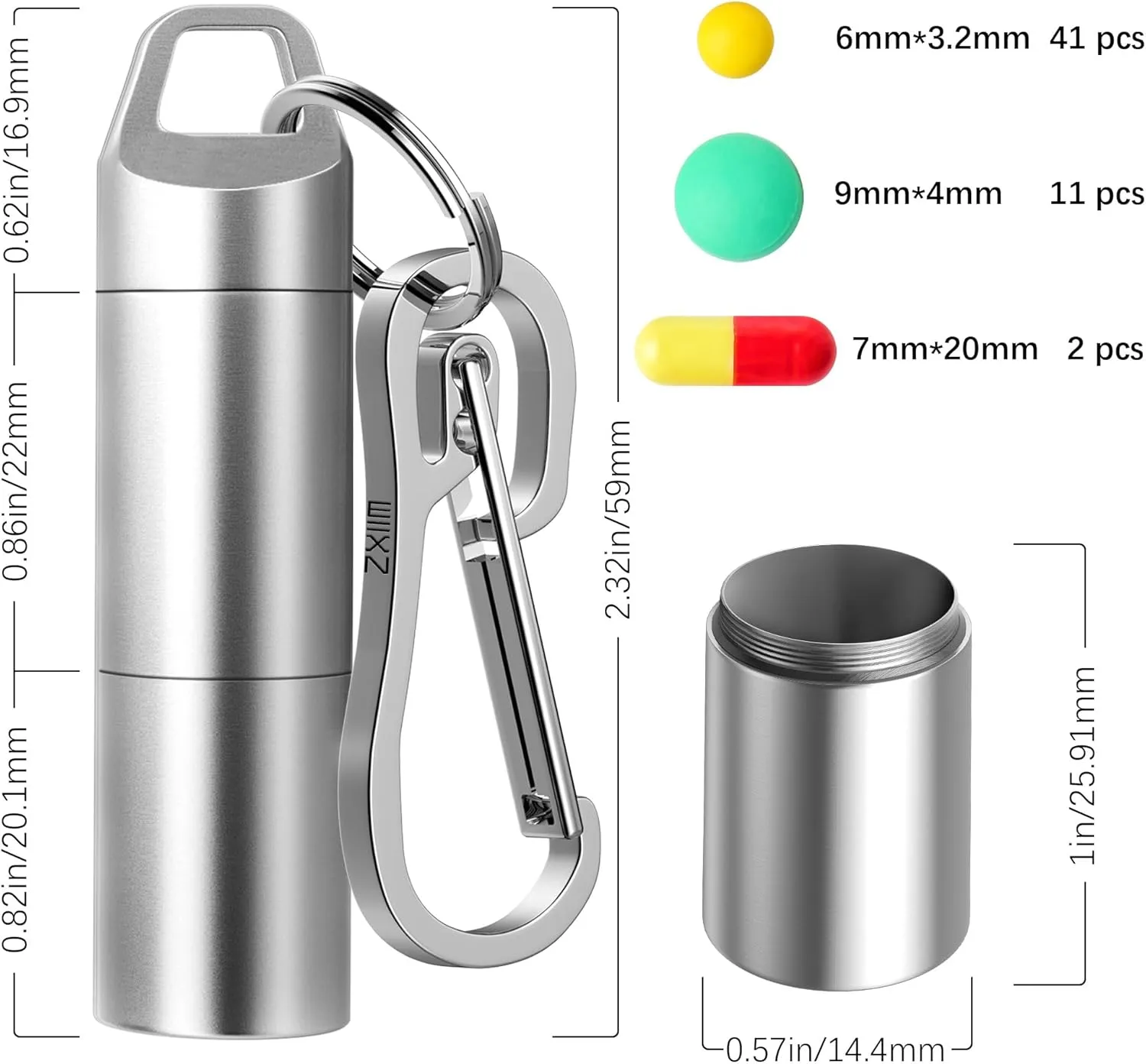 Small Pill Holder Keychain(2 Compartments Design), Portable Metal Pill Case Waterproof Pill Box Container Mini Stainless Steel Pill Organizer for Travel Purse Pocket