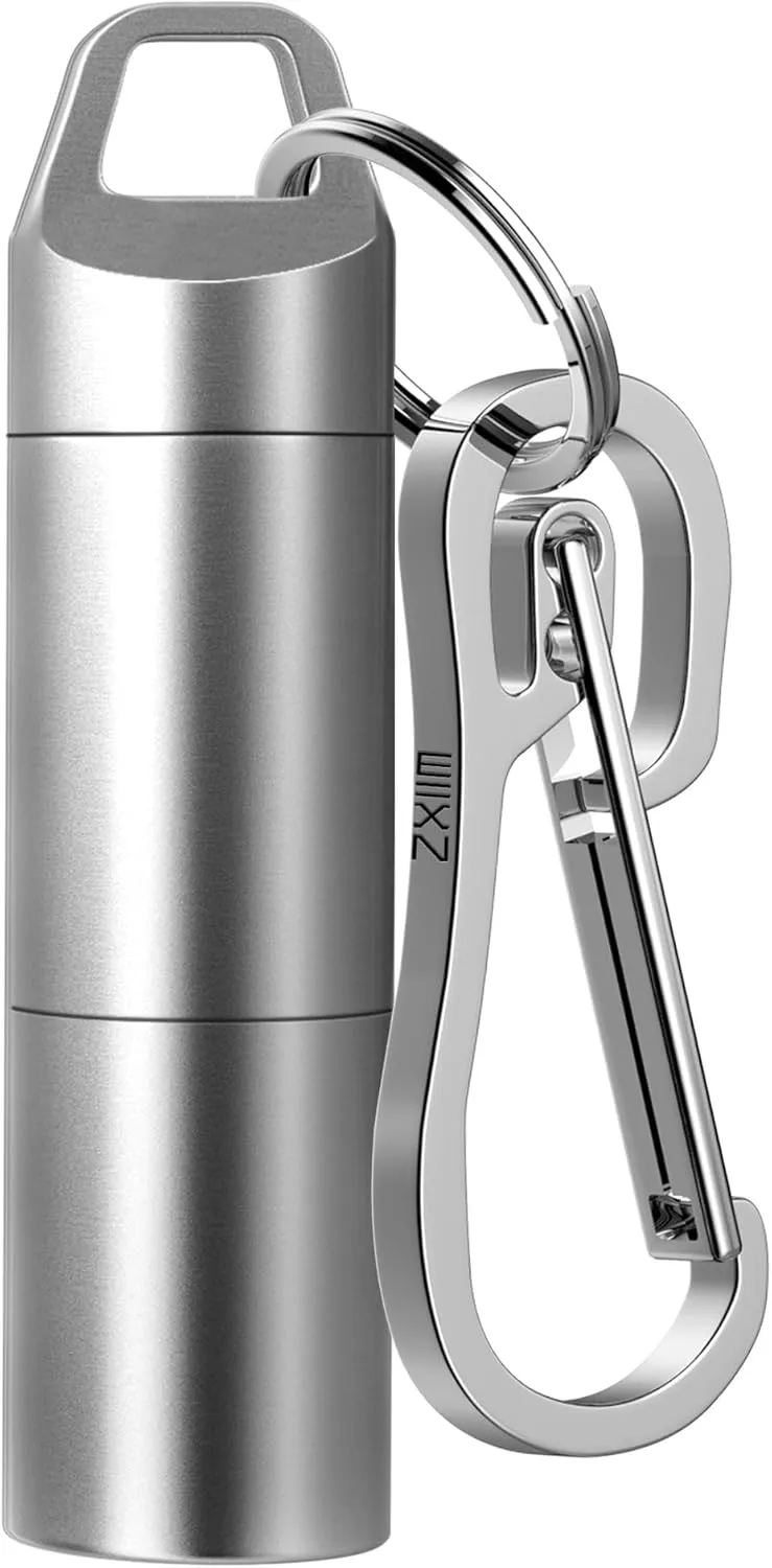Small Pill Holder Keychain(2 Compartments Design), Portable Metal Pill Case Waterproof Pill Box Container Mini Stainless Steel Pill Organizer for Travel Purse Pocket