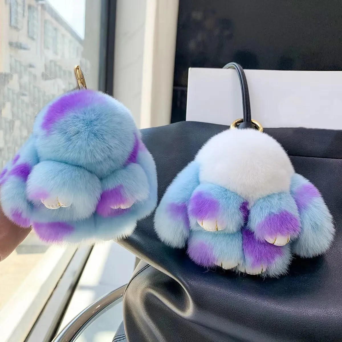Soft Fluffy Rabbit Keychain Cute Plush Bunny Key Rings Plush Bunny Key Rings Faux Fur Keyring Pompom Keychain Decoration