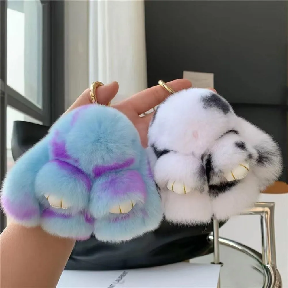 Soft Fluffy Rabbit Keychain Cute Plush Bunny Key Rings Plush Bunny Key Rings Faux Fur Keyring Pompom Keychain Decoration