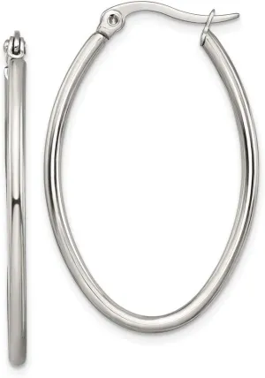Solid Real Stainless Steel 25mm Diameter Oval Hoop Earrings - 35mm x 2mm