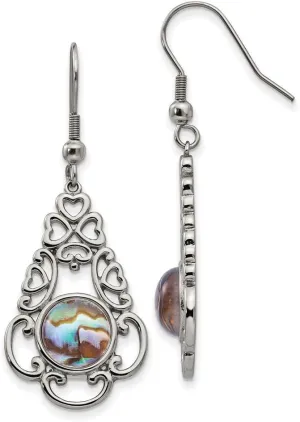 Solid Stainless Steel Imitation. Abalone and Glass Shepherd Hook Earrings