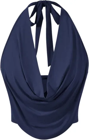 SOLY HUX Women's Halter Draped Front Tank Top Sexy Backless Going Out Crop Vest Tops