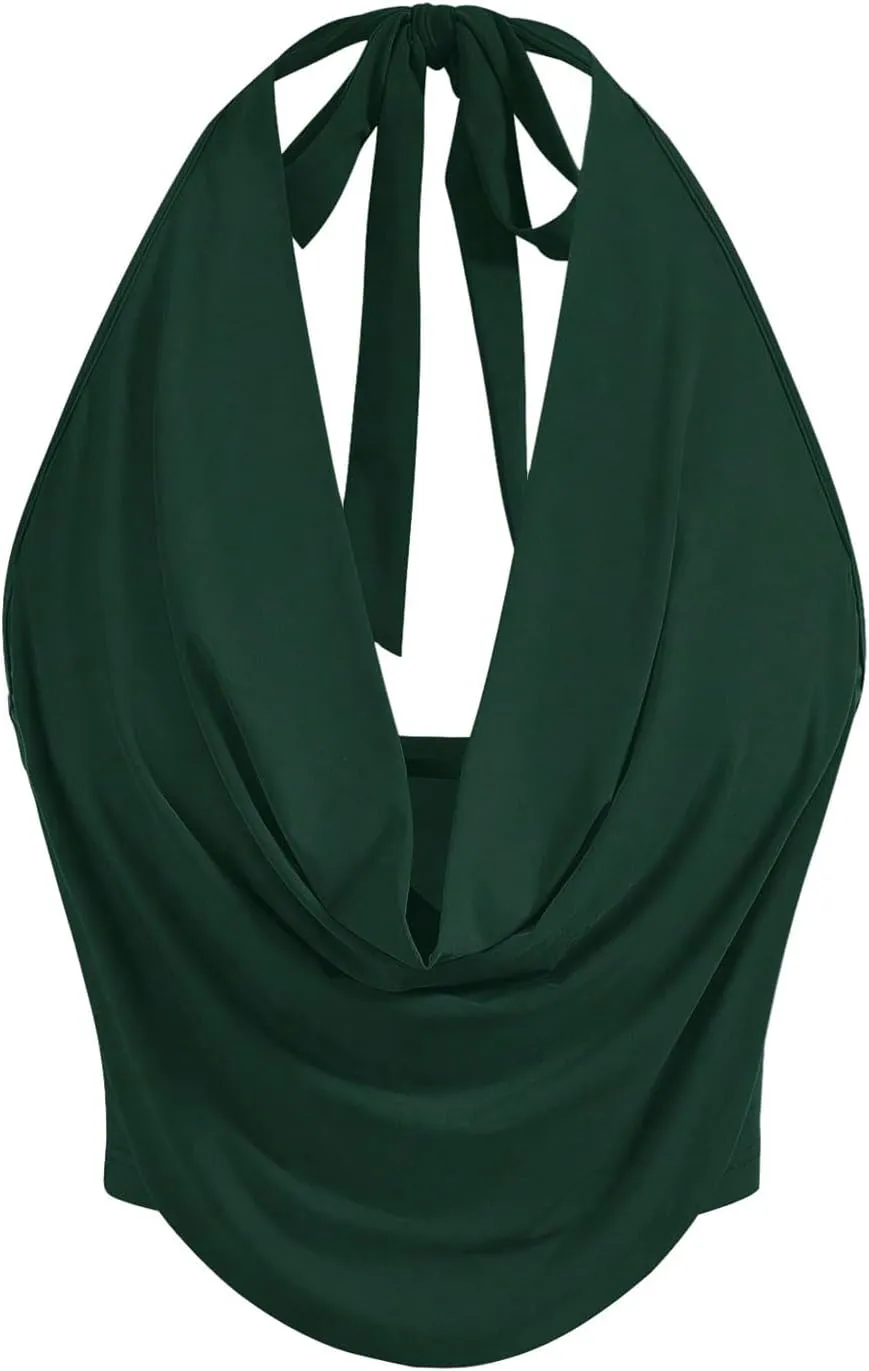 SOLY HUX Women's Halter Draped Front Tank Top Sexy Backless Going Out Crop Vest Tops