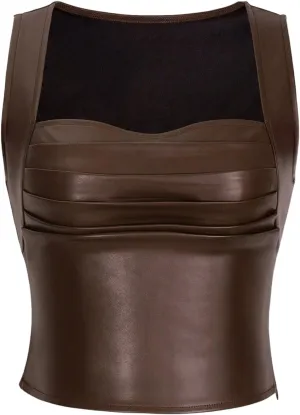 SOLY HUX Women's PU Leather Square Neck Tank Tops Sleeveless Slim Fitted Party Club Crop Top