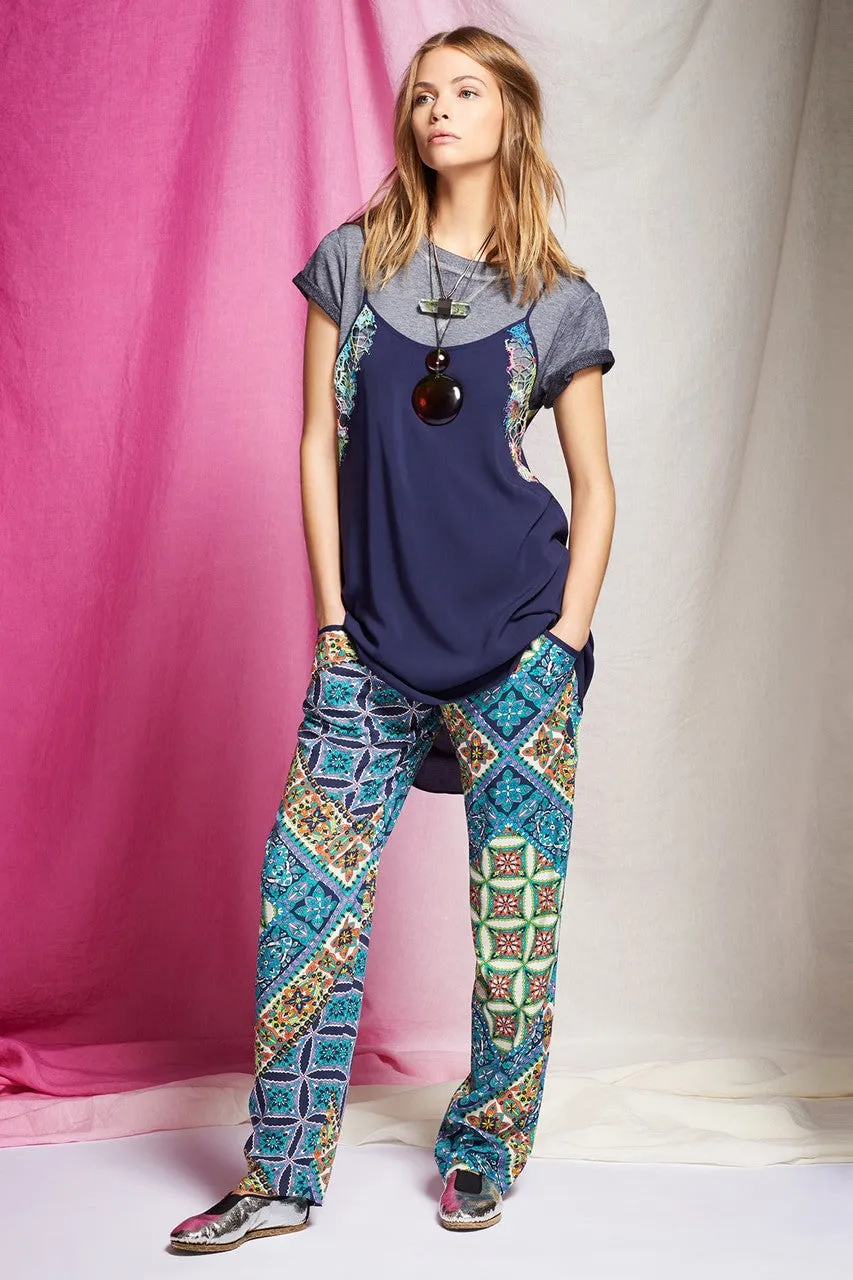 Summer Festival Kangaroo Pants Blue Topaz With Ivory
