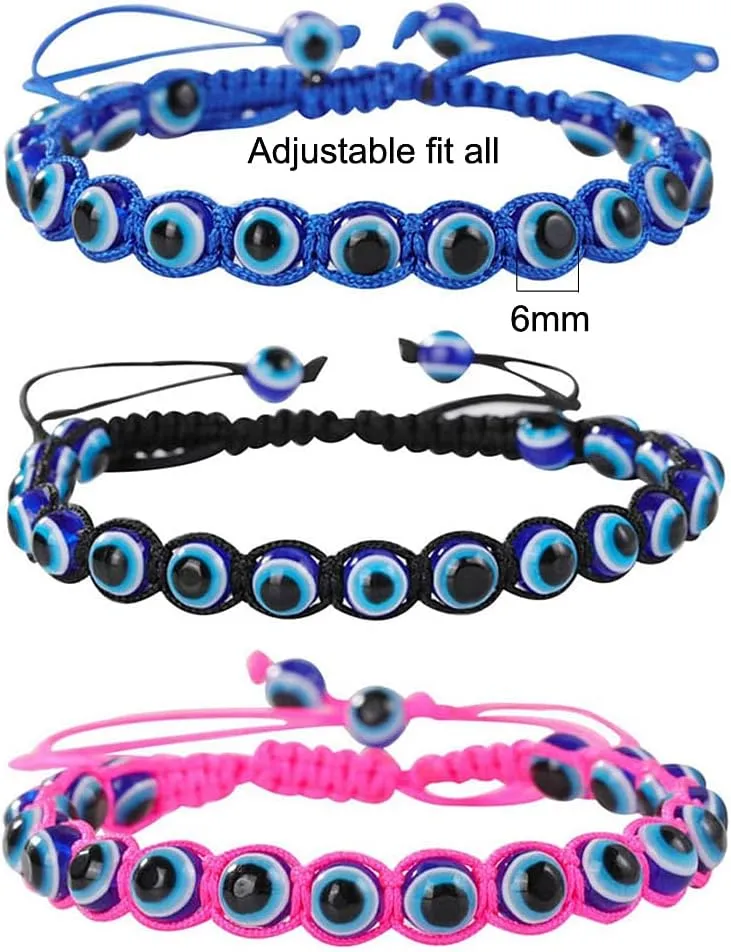 SUMMER LOVE Pack Set Evil Eye Bead Bracelets Hand-Woven Ojo Turco Lucky Kabbalah Pink Black Blue Protection Nazar Evil Bracelet for Women Men