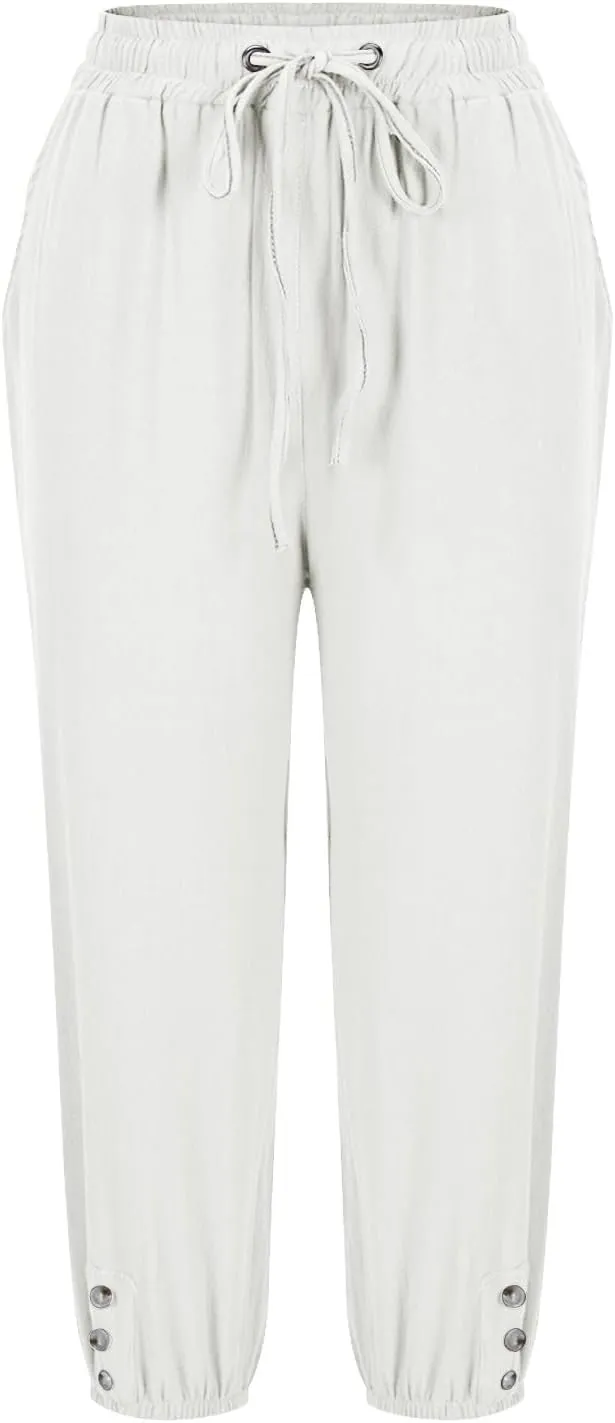 Summer Pants for Women 2025 Casual Loose Elastic Waist Trousers with Pockets Loose Fit Beach Vacation Capris Pants Wine 2X
